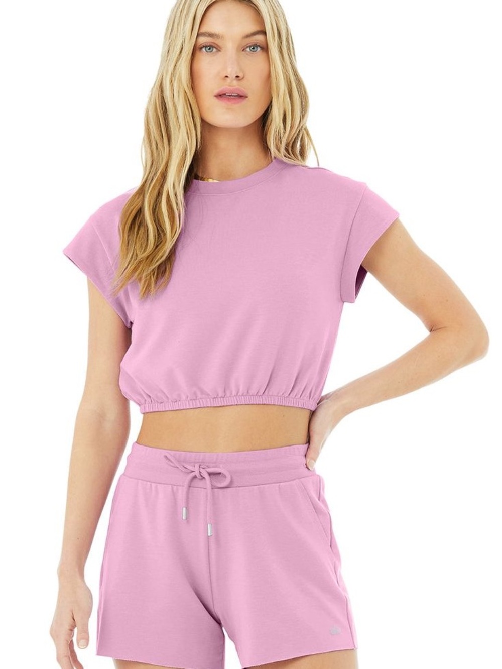 Alo Yoga Dreamy Crop Short Sleeve Top Lavender XS